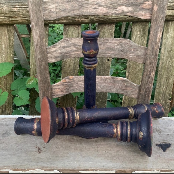 Three Wood Metal Distressed Candlesticks - Picture 6 of 9